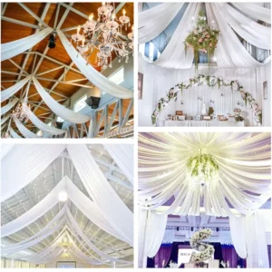 Pearl Chiffon Ceiling Drapes Stretchy Fabric Wedding Party Decor Canopy Tent Swags for Hotel Receptions Bridal Showers and Photo Backdrops