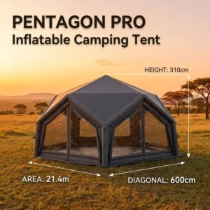 Pentagon Inflatable Camping Tent 320G TC Cotton 21.4㎡ Overnight Camping Hub 5-8 Person 4-Season Modular Tent