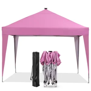 Pink PVC Cover 10×10 Steel Frame Camping Tent for 6-8 Person Carrying Bag Included for Business Events and Outdoor Camping