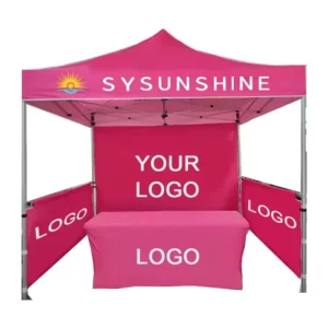 Pink Pop-up Canopy Tent with Customizable Logo Spaces, Backdrop, and Side Panels