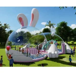 Pink Rabbit Transparent Kids Inflatable Playground Bubble Tent Ocean Ball CE Certified Blower 1 Year Warranty