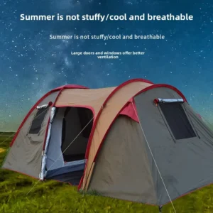 Polyester Four-Season Waterproof Portable Outdoor Tent for Home Camping, Two Bedrooms, One Living Room