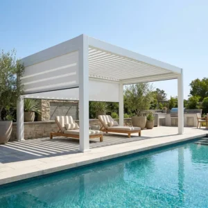 Poolside Resort Gazebo Sliding Louver Pergola, 10×12, Commercial Grade Anti-Rust Aluminum Canopy