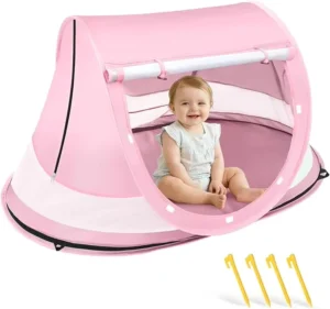 Pop-Up Beach Tent Sun Shade with UPF 50+ UV Protection, Infant Shelter with Carry Bag, Pink