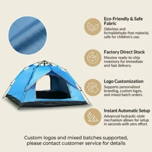 Pop-Up Camping Tent with Top Cover One-Bedroom Silver Tape for 2-4 People Waterproof