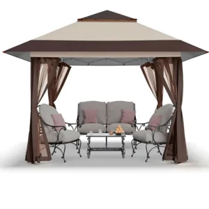 Pop-up Gazebo Metal Canopy Tent Waterproof Portable Easy-up Shelter with Mosquito Netting for Outdoor Patio Garden Party