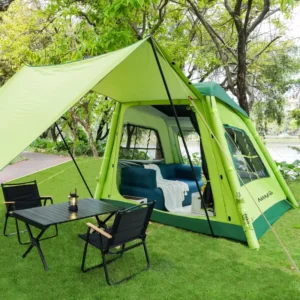 Portable 3-4 Person Luxury Family Outdoor Inflatable Camping Tent Double Layer One Bedroom Waterproof 2000mm Quick Automatic