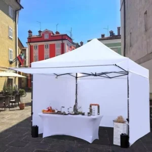 Portable 3×3 Folding Pop-up Gazebo with Side Walls, Printed Aluminum Canopy, and Waterproof Cover for Trade Shows