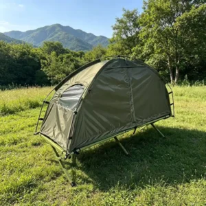 Portable Camping Cot Rainproof Moisture-Resistant Elevated Single Tent with Four-Season Steel Frame and Silver Coating