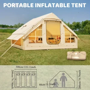Portable Heavy Duty Inflatable Camping Tent 3-4 Person Waterproof 4 Season Glamping Dome Stove Jack Family Events