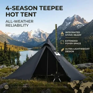 Portable Pyramid Tent With Stove Jack 1-2 Person Waterproof Camping Tent With Chimney Port For Outdoor