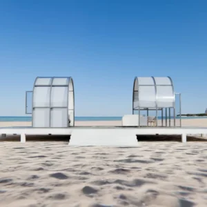 Portable Semicircular Sunroom Glamping Pod with Motorized Retractable Canopy Built-in Lights for Resort Lodging