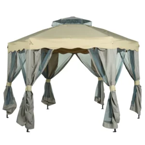 Portable Waterproof Hexagonal Folding Canopy Gazebo with Mosquito Net