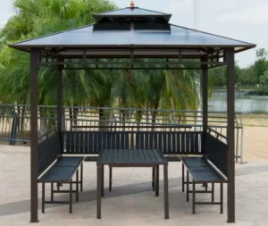 Powder Coated Metal Hard Top Patio Double Layer Eco-Friendly Gazebo for Outdoor Gardens and Courtyards