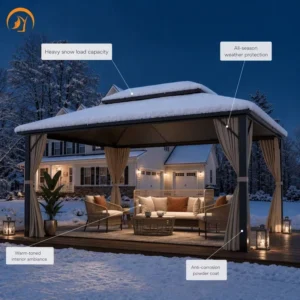 Powder Coated Steel Pergola with Waterproof Metal Roof Outdoor Canopy Gazebo for Villa Garden Pavilion