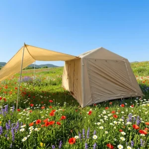 Prairie Inflatable Cabin Shelter 420D Oxford 396x270x200cm Khaki PVC Airbeam Roadtrip Glamping