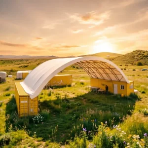 Prefab Container Dome Shelter Engineered for Extreme Weather HDG Steel Frame with Heavy Duty PVC Cover for Bulk Storage