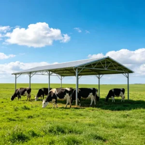 Prefab Hot-Galvanized Steel Livestock Run-In Shelter, Warehouse, Workshop, or Shed for Cattle, Sheep, and Horses