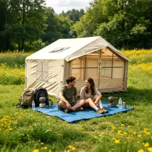Premium 7.5sqm Inflatable Family Tent 420D Oxford Waterproof Glamping Ridge Tent with Twin Skylights & Wide Double Doors OEM