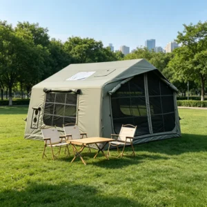 Premium 8sqm Inflatable Family Tent 600D Oxford 300x265x210cm Ridge Air Tent with Dual Skylights & Wide Open Doors OEM