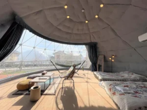 Premium Glamping Geodesic Dome 3M 48M Private Bathroom Design Waterproof PVC Outdoor Resort Hotel Tent