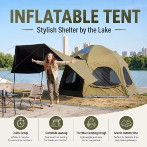 Premium Glamping Tent Luxury Camping Waterproof Canvas Fabric Inflatable Tent Roof Tent for Resort