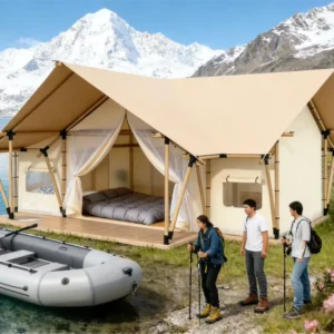 Premium Luxury Double Four Season Triangle Shape Waterproof Fireproof UV Protection 80km h Wind Resistance Glamping Tents Two
