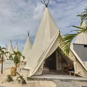 Premium Luxury Double Layer Four Season Waterproof PVC Canvas Glamping Tent One Bedroom Living Room 42m Steel Frame Outdoor
