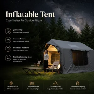 Premium Quality Camping Tent Large Size Portable Pvc Fabric 2-4 Person Inflatable Tent Roof Tent for Hiking