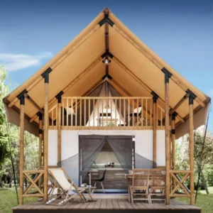 Premium Safari Tent with Double Layer Construction Luxury Amenities Double deck Resort Glamping Tent and Weatherproof Design