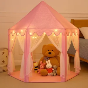 Princess Castle Tent Baby pink Soft Polyester Hexagon Large Playhouse Kids Tent Children Indoor Parties Girl Play Tent