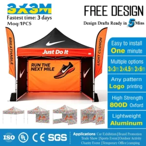 Professional Grade 3x3m Pop up Canopy Custom Printed Exhibition Gazebo Tent Aluminum Marquee for Outdoor Business Event