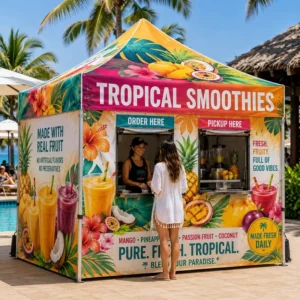 Push-Pull Shed Sunproof Pop up Stall Catering Events Retractable Bulk Tropical Smoothies Food Tent for Food Festivals