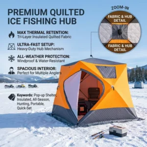 Quick-Fold Waterproof Ice Fishing Tent, Hub Design, Automatic Pop-Up, Winter Camping