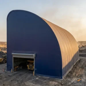 Rapid Deploy Anti-Corrosion Bulk Material Storage Mining Monopitch Half-Arch 50x100ft Navy PVDF for Pipeline Storage Yard