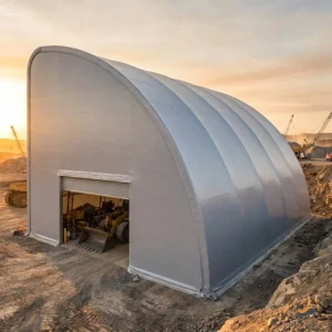 Rapid Deploy Anti-Corrosion Equipment Maintenance Shelter Monopitch Half-Arch 60x100m Grey PVDF for Pipeline Storage Yard