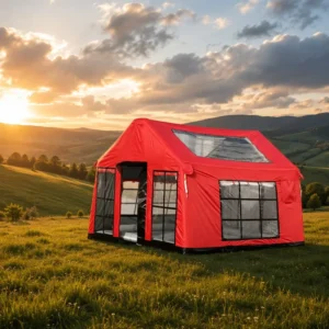 Rapid Setup 9.5sqm Red Inflatable Cabin 3×3.15m Knife Scraping PVC Base Disaster Relief Emergency Medical House