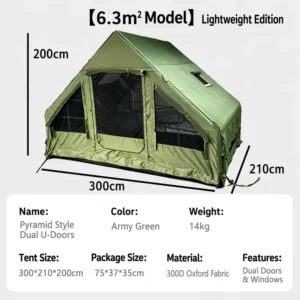 Reinforced Air Column Camping Tent 6.3m2 Heavy Duty XL Inflatable House 4 Season Glamping Tent