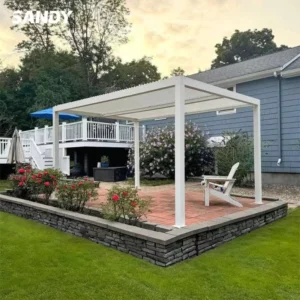 Residential Aluminum Gazebo with Bench Seating, Louvered Roof, LED Lighting
