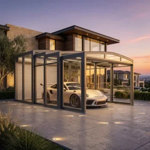 Residential Luxury Vehicle Parking Weather-Resistant Glass-Enclosed Garage Shelter Outdoor Aluminum Alloy Carport