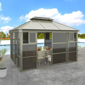 Retractable 4-Season Aluminum Sunroom Panels with Polycarbonate Roof for Villa & Hotel Courtyard