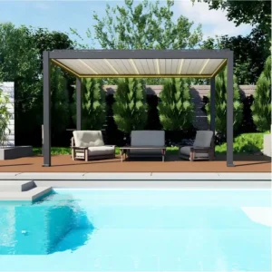 Retractable Aluminum Awning Waterproof Powder Coated Frame Patio Canopy Outdoor Garden Shelter for Swimming Pool W-3022