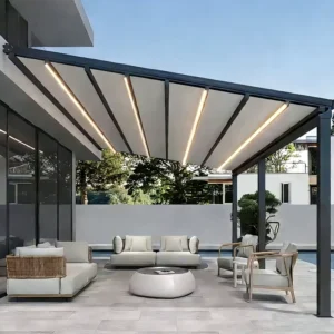 Retractable Aluminum Pergola Side Walls CE Windproof Rainproof Sunshade Shelter Remote Control Villa Balcony Courtyard Backyard