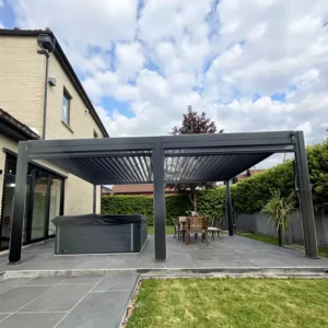 Retractable Aluminum Pergola with Adjustable Shade Canopy for Garden Building Pavilion Patio BBQ Party Entertainment Area