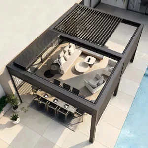 Retractable Canopy Aluminum Outdoor Gazebo Modern Waterproof Sunshade Anti Corrosion Custom Size Home Balcony Terrace