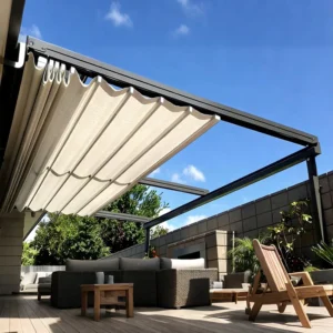 Retractable Motorized Aluminum PVC Roof LED Light CE Remote Control Waterproof Sunshade Canopy Outdoor Balcony Patio