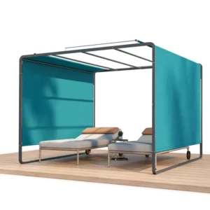 Retractable Powder Coated Aluminum Gazebo Pavilion 3x3m Double-Top Canopy Outdoor Cabana Privacy Screen for Hotel Poolside Garden