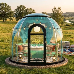 Romantic DIY Inflatable Polycarbonate Dome House Tent for Couples Camping Outdoor Holiday Resort Getaway Birthday Party
