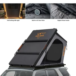 SAN HIMA Hardshell Rooftop Tent Slimline Lightweight 73kg 138mm USB Charging AC Duct LED Light For SUV Jeep 4×4