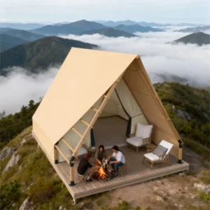 Safari Glamping Tent Steel PVC Canvas Waterproof Fireproof UV Protection Four Season Use Double One Bedroom Living Room